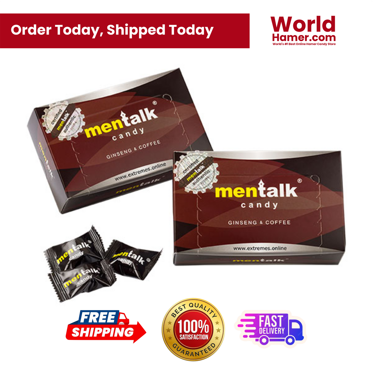 Mentalk Candy Ginseng & Coffee – Herbal energy candy for men, in sleek black packaging with individually wrapped pieces for stamina and vitality