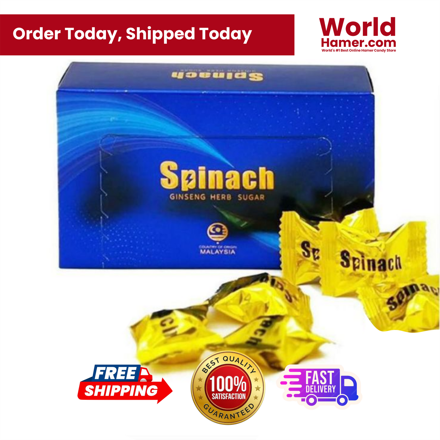 Spinach Candy – Herbal energy and stamina booster candy for men, packed with spinach extract, in a 30-piece box with individually wrapped candies