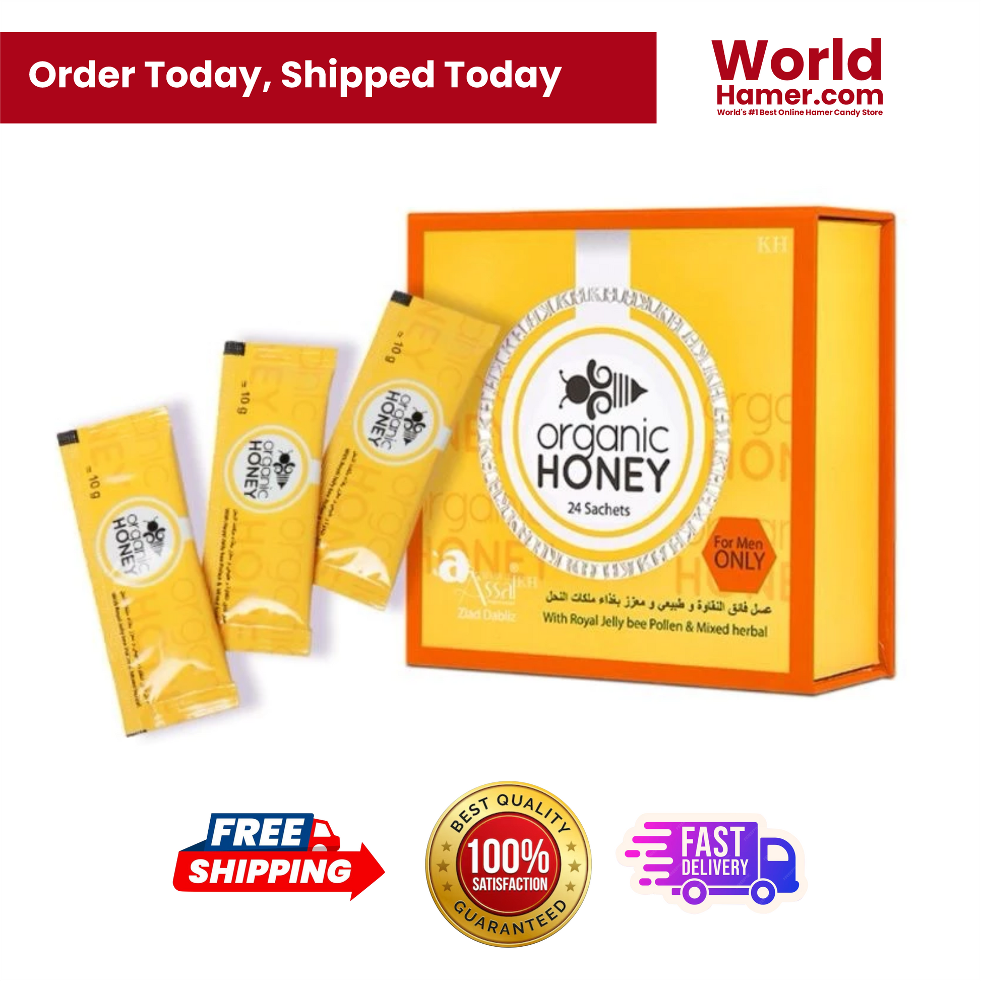 Organic Honey for Men – 24 Sachets | Royal Jelly, Bee Pollen & Herbal Blend